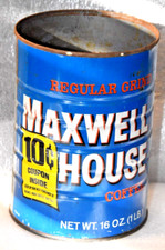 Vintage Maxwell House Coffee Tin Can 16 oz. 1 lb. 10Cent Coupon Inside Empty