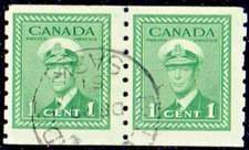 CANADA SC#263 KING GEORGE VI 1943 1¢ GREEN COIL PAIR USED G-VG 73 (141V25)