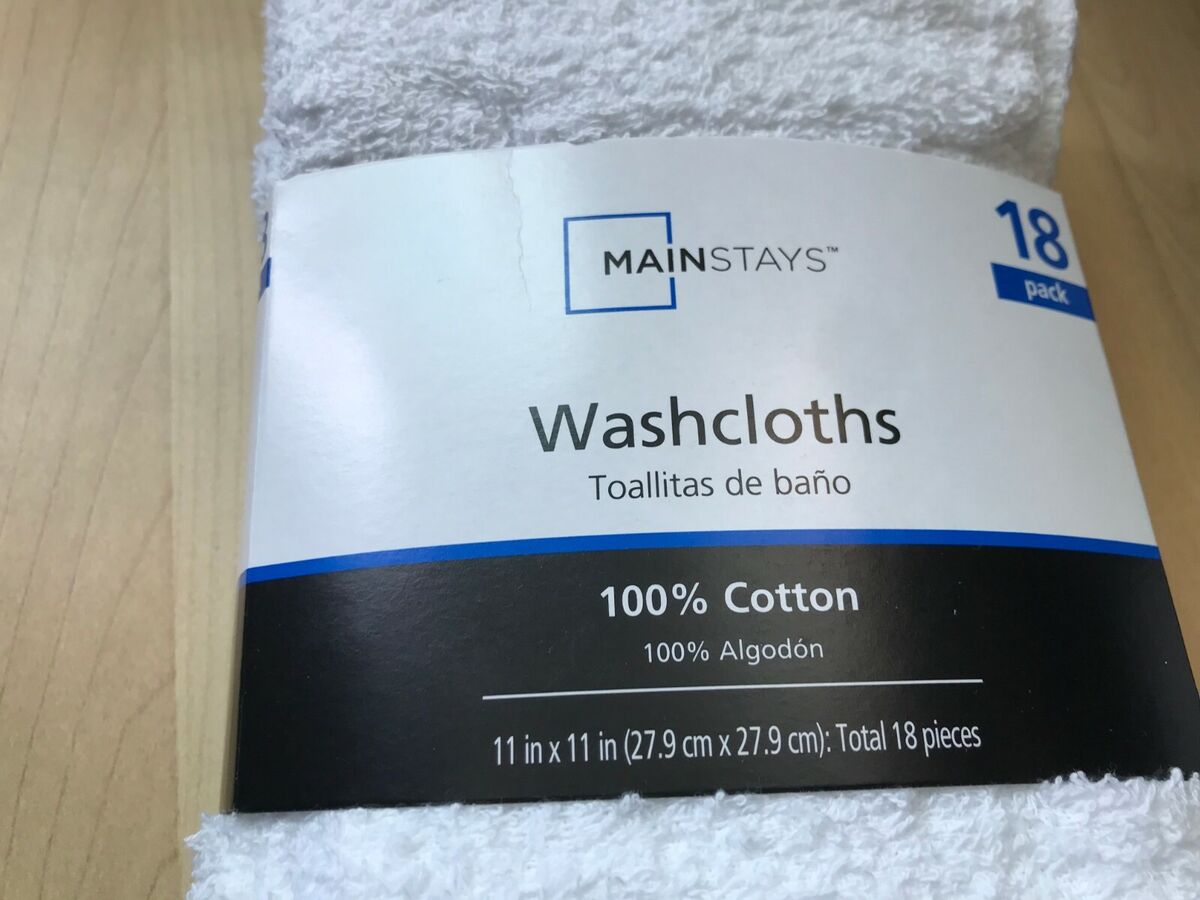 Mainstays Cotton Washcloth Collection, 18-Pack, White 