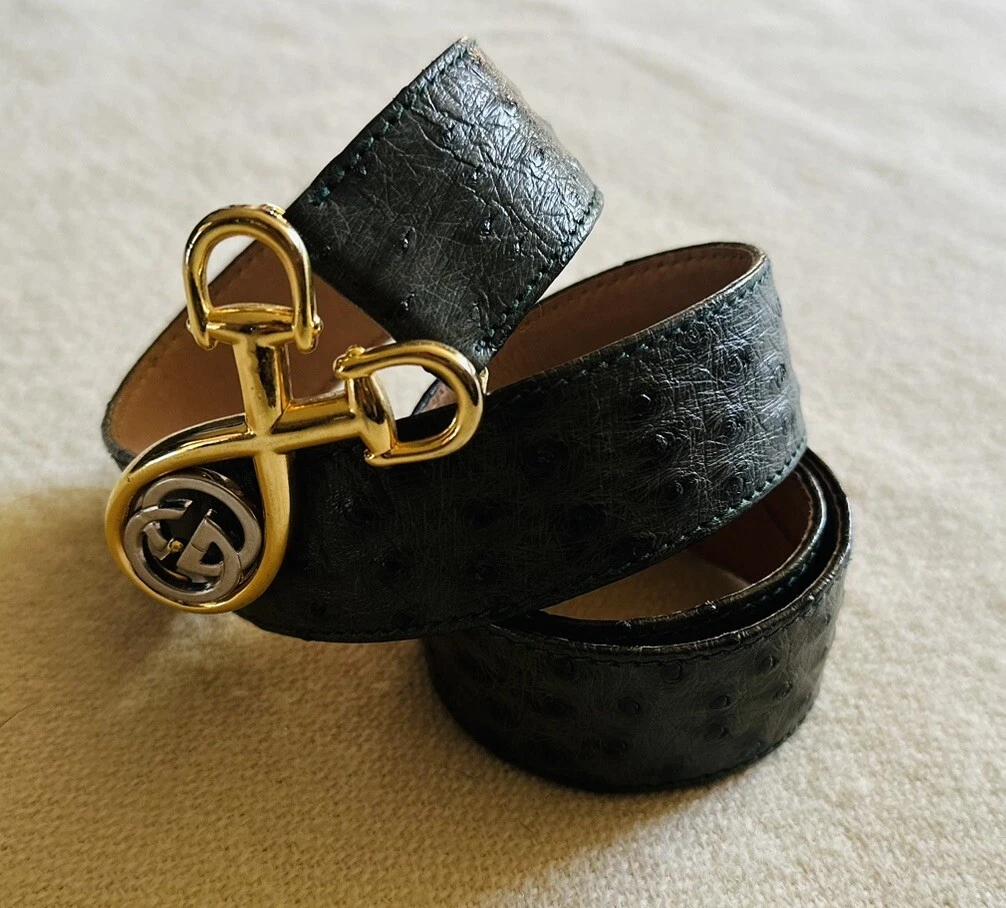 Ceinture vintage Gucci 100% autruche or mors de cheval boucle taille 30 W
