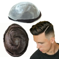 Mens Human HairToupee System 0.08mm Thin Skin Hair Piece 8X10 Express Shipping
