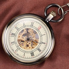 Transparent Cover Automatic Mechanical Skeleton Roman Numerals Pocket Watches
