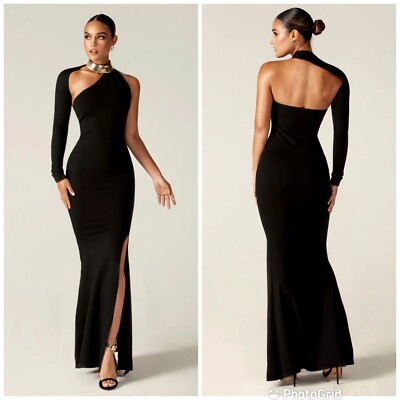 open lace back dress Olympia Asymmetrical One Shoulder Maxi Dress L