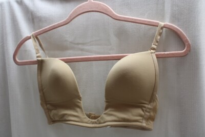Mandy Deep Plunge V Shape Max Cleavage  Push up Convertible poly V Bra 32B-Beige