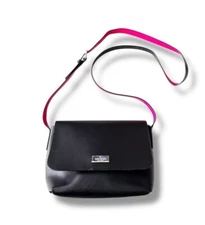 Kate Spade Madie Putnam Drive Black Leather Cross Body Bag Hot Pink Contrast EUC