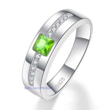 Natural Peridot  CZ Gemstone with 925 Sterling Silver Ring for Men's 444