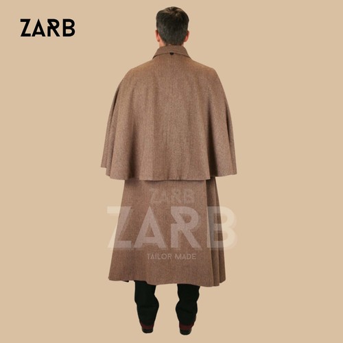 Men's Brown Inverness Cape Coat | Sherlock Holmes Style Victorian Wool Cloak - Picture 4 of 8