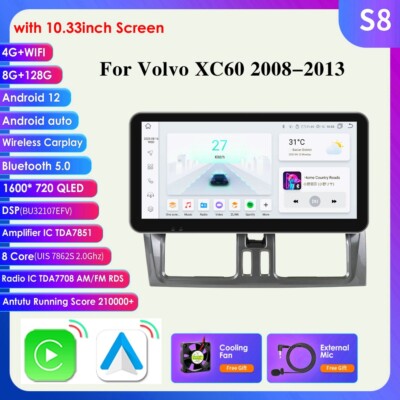 For 2008-2013 Volvo XC60 10.33''Android Car Radio Carplay GPS WIFI DSP BT 8+128GB
