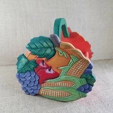 Wooden Basket Crate Colorful Fall Thanksgiving Vegtable Hand Painted A11-778