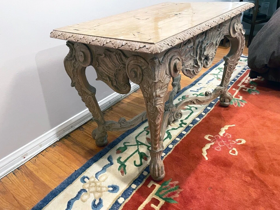 Elegante mesa consola antigua nogal blanqueado vintage, siglo XIX Regencia Foto 2 de 4