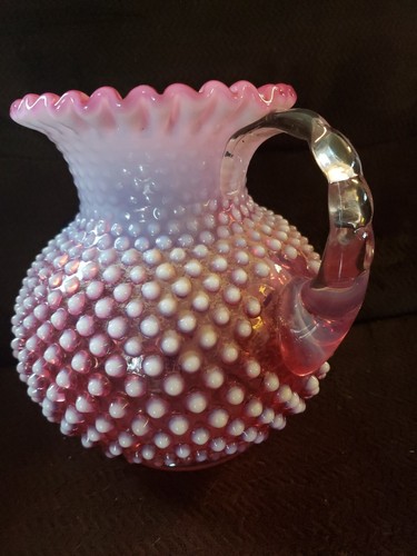 Fenton Pink / Cranberry Opalescent Hobnail Vintage Pitcher Art Glass Approx 8"H - Picture 6 of 9