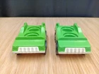 Two Lot Vintage Fisher Price Little People Green On White 2 Seat Passenger Cars
