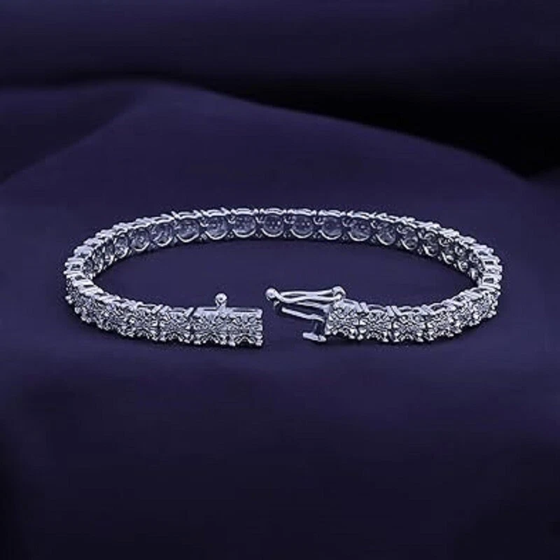 Pulseira de tênis folheada a ouro 14K com diamante natural branco 1/4 quilate - Imagem 3 de 4