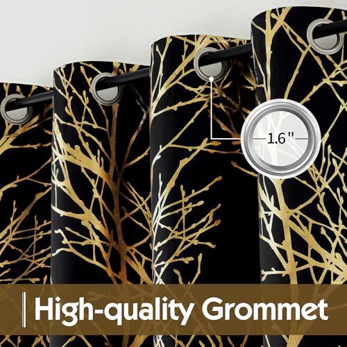 100% Blackout Curtains for Bedroom, Gold 50"W x 84"L (Pack of 2) Gold on Black - Picture 3 of 6
