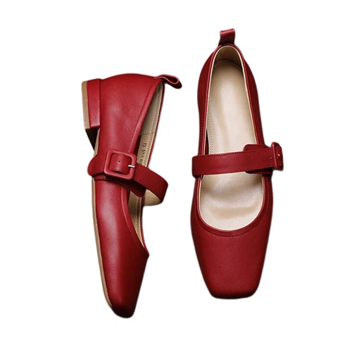 Zapatos de salón Mary Jane de punta cuadrada para mujer zapatos planos de fiesta damas sin cordones con correa al tobillo - Imagen 32 de 43