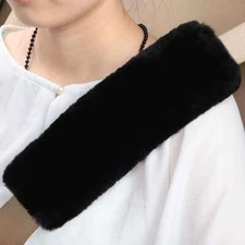 2Pcs Car Auto Sheepskin Seat Belt Covers Shoulder Strap Pads Cushion Headrest US