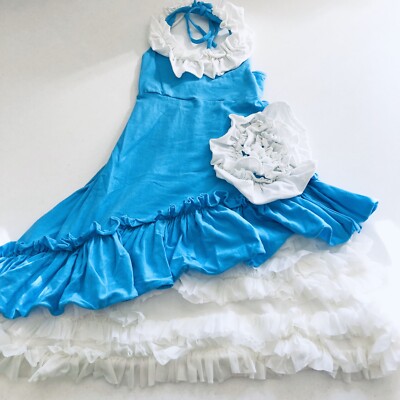 Chasing Fireflies Blue White Swirl Ruffle Maxi Pixie Summer Sundress Size 8