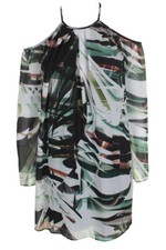 Bar Iii Black Combo Printed Cold-Shoulder Chiffon Shift Dress XS