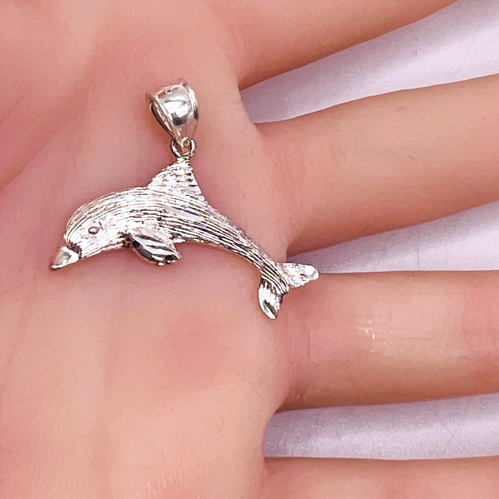 Dolphin Textured Solid Sterling Silver 925 Pendan… - image 7