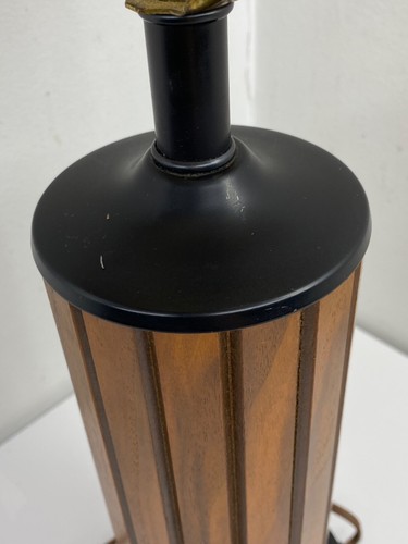 Vintage Mid Century 26” Danish Styled Gruvwood Table Lamp Original Wicker Shade - Picture 11 of 20