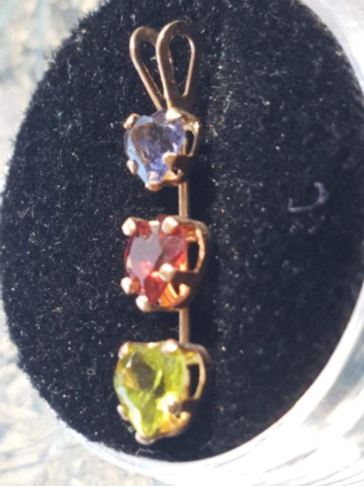 Iolite, Garnet & Peridot Labcreated Heart Cut Pendant 10KT Solid Yellow Gold - Image 2 of 4