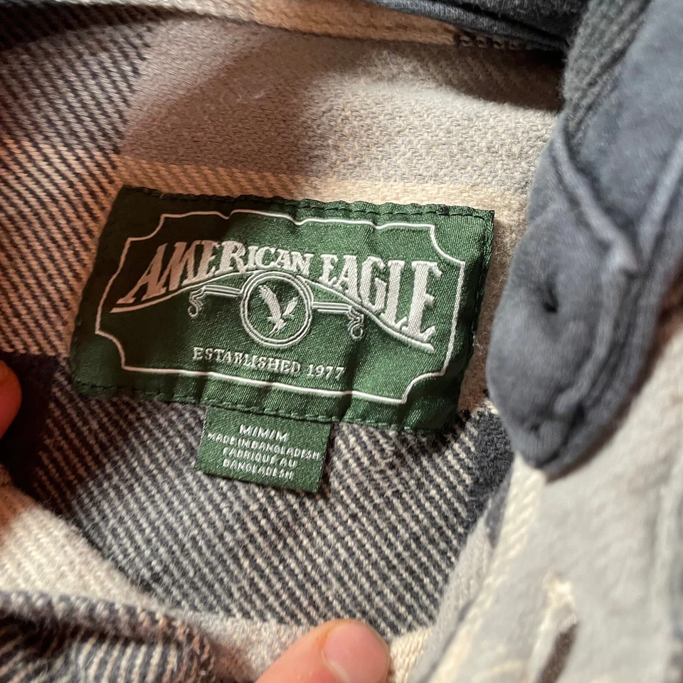 American Eage Shacket мужские средние серые клетчатые фланелевые вестерн на открытом воздухе с капюшоном - Изображение 4 из 4