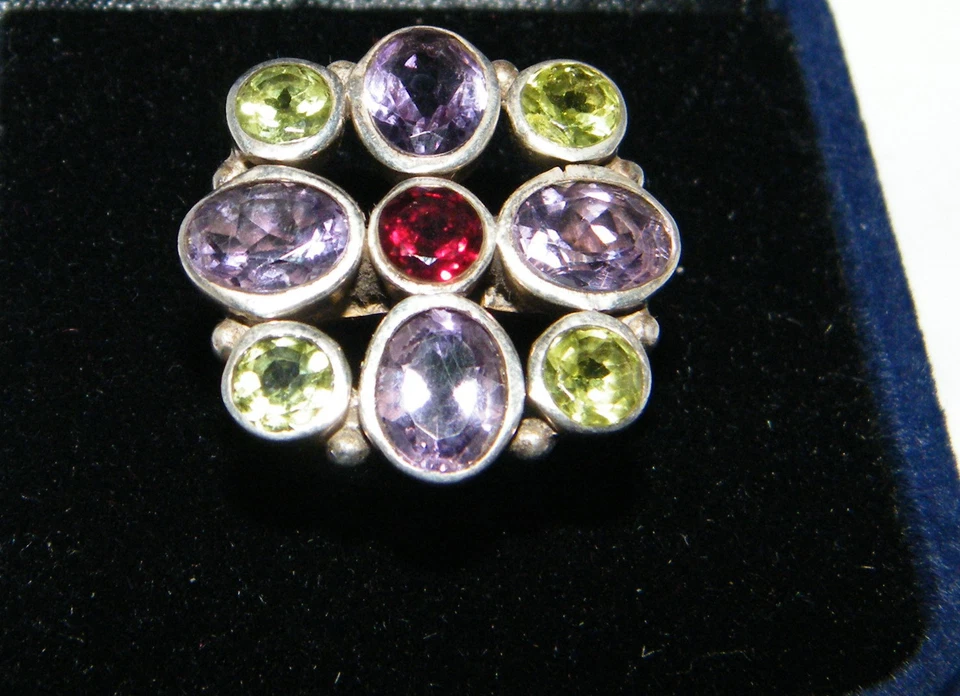 Anello argento 925 Ametista Peridoto Granato naturali misura 15 quadrato donna - Immagine 4 di 4