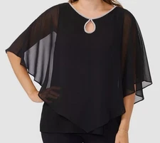 MSK Women's Black Rhinestone Capelet Top Petite Size PM