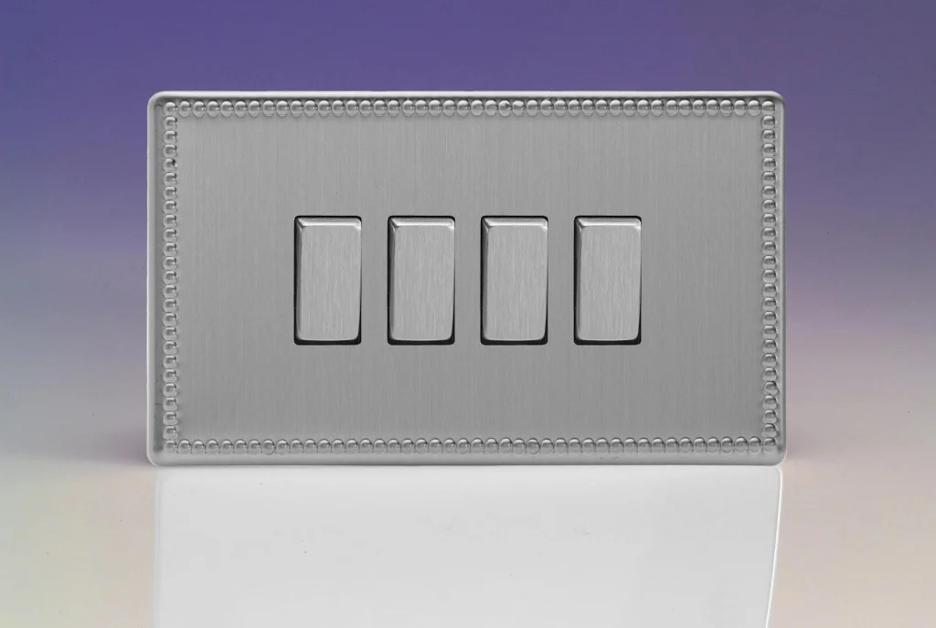 Switch Silver Quad Light 10A 4-Gang 2-Way Jubilee Brushed Steel Varilight