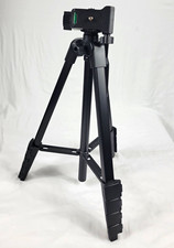 Black Camera Tripod w/ Pan/Tilt Head, Bubble Level, Foldable, Carry Bag