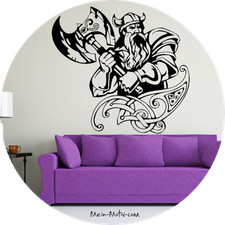 Wandtattoo Wikinger mit 2-Hand Axt und Verzierung