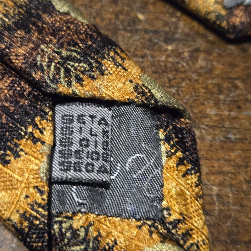 Tino Cosma 男式领带石板棕色和金色叶子编织丝绸领带 61 x 3.5 英寸 — 第 4/4 张图片