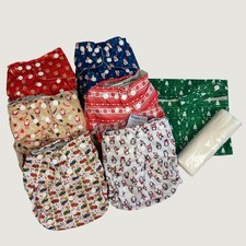 NEW Simple Being Reusable Cloth Diapers 6 Pack Holiday Christmas Prints Wet Bag