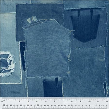 108" Wide Back Fabric | Blue Jean Pocket Patch Print Blue | Windham YARD