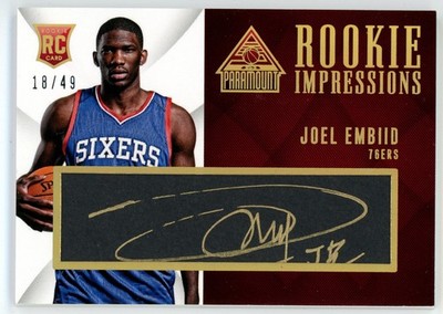 2014-15 Paramount Rookie Impressions Joel Embiid RC Auto 18/49 #18