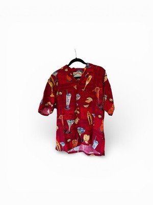 Vintage Paradise Found Men's Large Hawaiian Button Down Shirt Drinks Cocktails