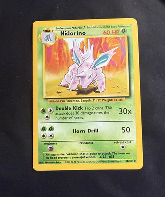 1999 Base Set WOTC Nidorino #37/102 Unlimited Mint Archive Stored