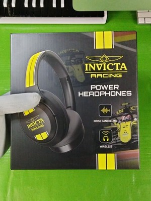 Invicta Racing Power Headphones Black Yellow Wireless Noise Cancel HD Mic    