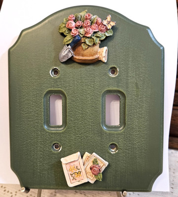 Vintage Figi ''Grown with Love'' Double Rocker Switchplate Cover Wood Handpainted