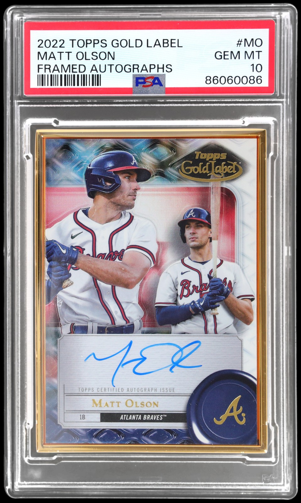 2022 Topps Gold Label Matt Olson #FAMO PSA 10 Framed Autograph Baseball Gem Mint