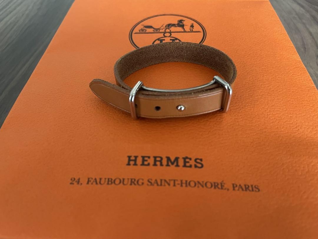 Hermes Leather Bracelet Camel Silver Fittings Excellent Used No Box 22.5cm