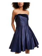 BLONDIE Womens Fit + Flare Above The Knee Dress Navy Strapless Party Juniors 0