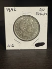 1892 Barber Half Dollar 50c AU-Unc Details As Pictured
