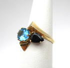14K Yellow Gold Blue Topaz & Sapphire Ring SIze 6 4.4 Gr [R385] — photo 2