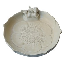 Beige White Angel Heavy Duty Ceramic Wild Bird Bath Bowl or Feeder for Outdoo...