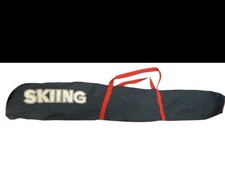 Skiing Tote Bag Navy Blue Red Straps Holds Skis and Poles Vtg 80s 90s