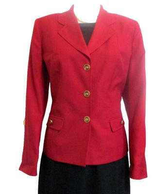 Brookhurst Tailored Red Jacket Blazer sz 6 Gold Monogram Buttons Fully Lined