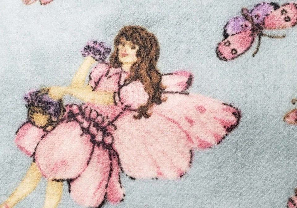 Tela de franela de hadas vintage Baum Textile Mills 11/2 yardas azul rosa lavanda años 90 Foto 4 de 4