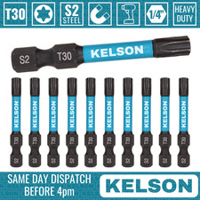 10 x T30 Torx 50mm 2" Impact Screwdriver Bits Magnetic 1/4" Universal KELSON