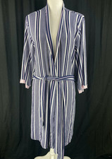 Laura Ashley Womens L Vtg 80s Soft Lace Trim Striped Belted Robe Intimate